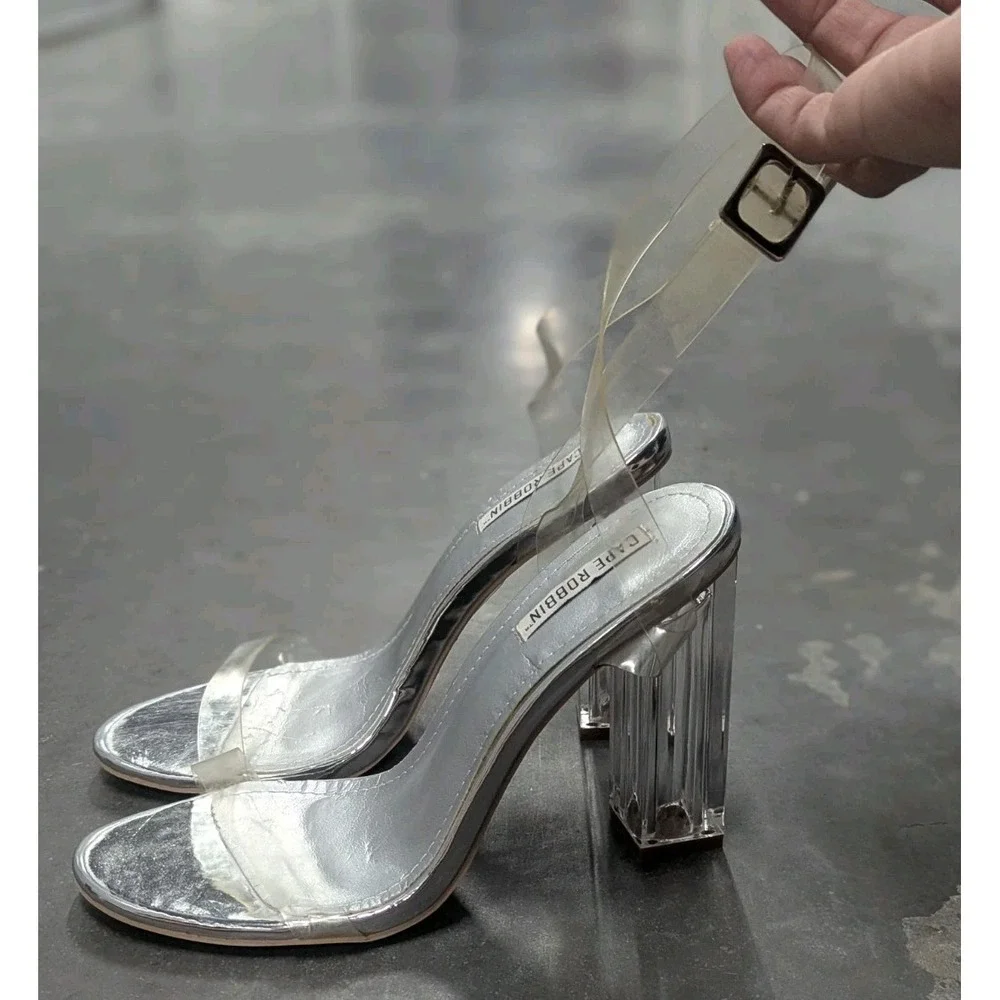 Cape Robbin Stripper Heels Clear Lucite Silver Exotic Dancer Club Maria-2 Sz 8